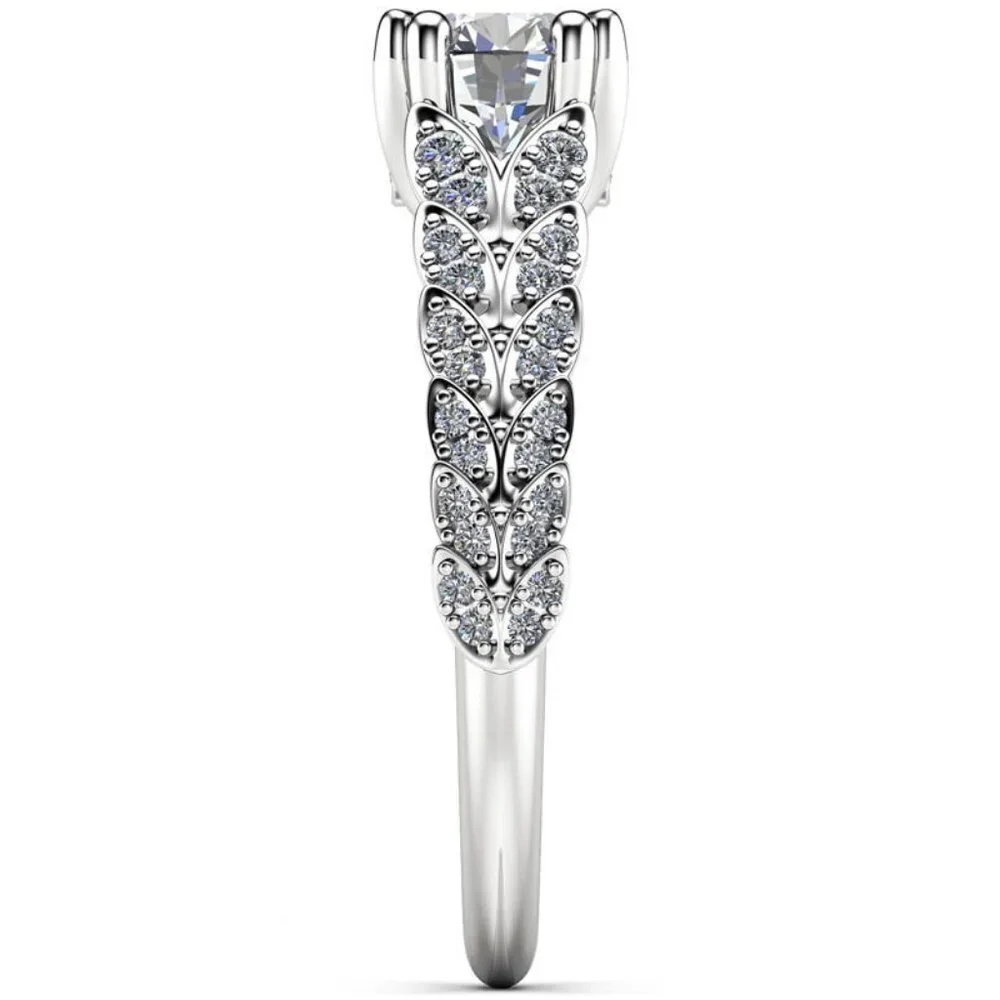 🍁 925 Silver Crystal Zircon Stone Unique Leaf Design Ring for Women, VIP341 - Picture 10 of 10